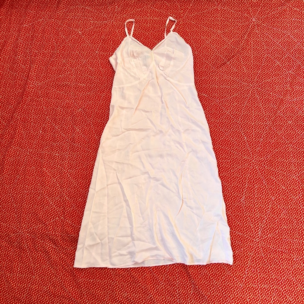 Vintage Artemis 1930s Pink Satin Slip Dress Size 36 Midi Nightgown V-Neck